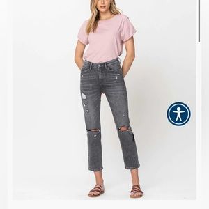 Vervet by flying monkey distressed high rise crop straight denim jeans